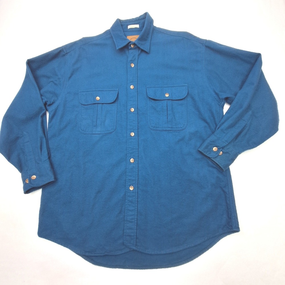 St Johns Bay Chamois Cloth Shirt Mens Large Blue Heavyweight Button Down